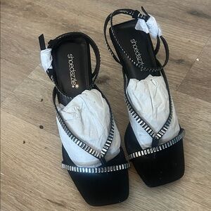 Shoe Dazzle Black and Silver Strappy Heels
